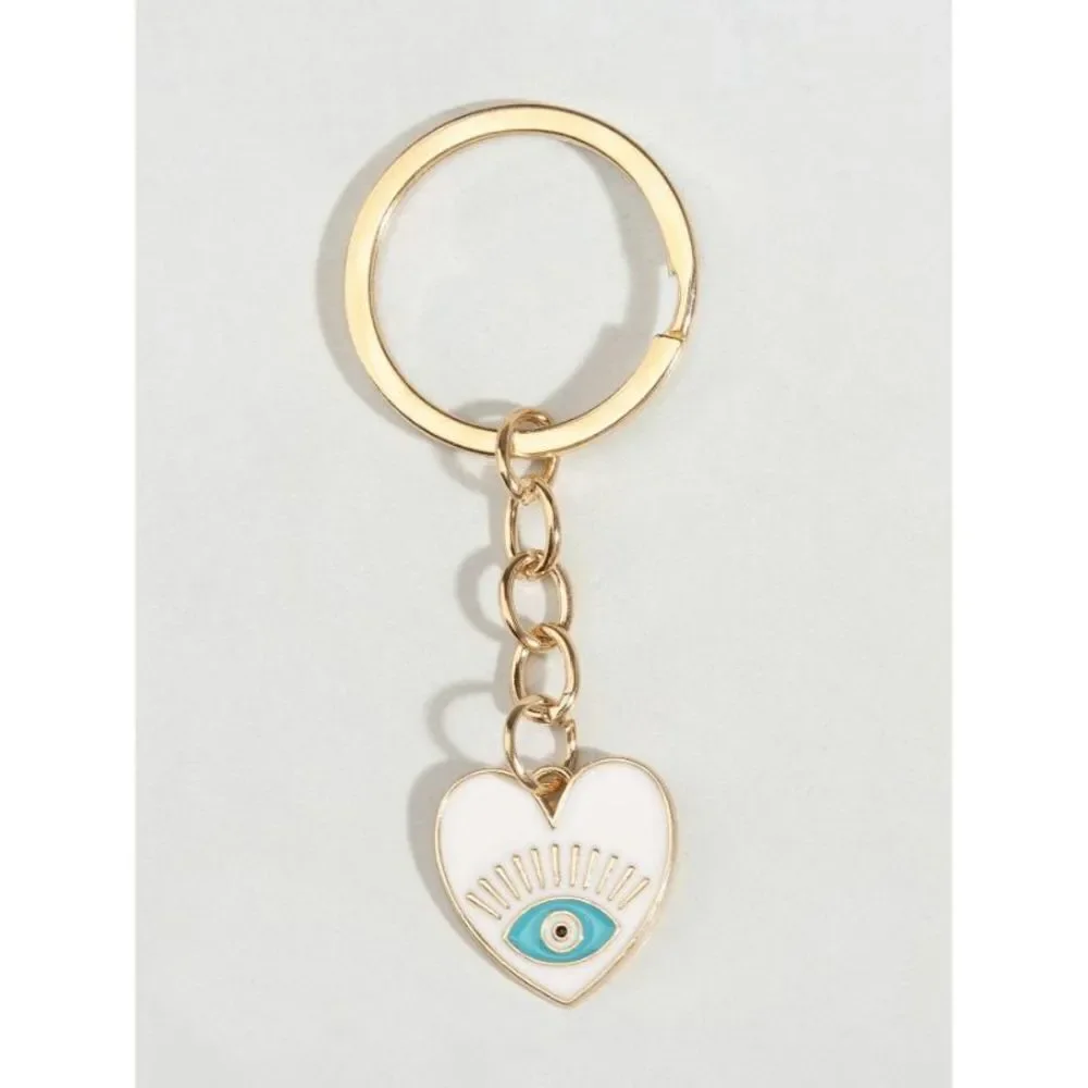 White Evil Eye Heart Keychain